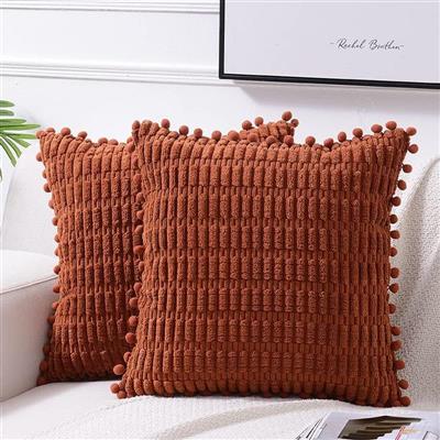 Burnt Orange Throw Pillows Cover 18x18 Set of 2 -Boho Rust Terracotta Pillow Only Covers-Cozy Corduroy Square Accent Decorative Cushion Case for Couch Sofa Chair Bed & Home